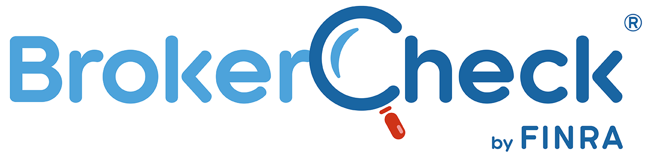 A blue and white logo for broker check by finra