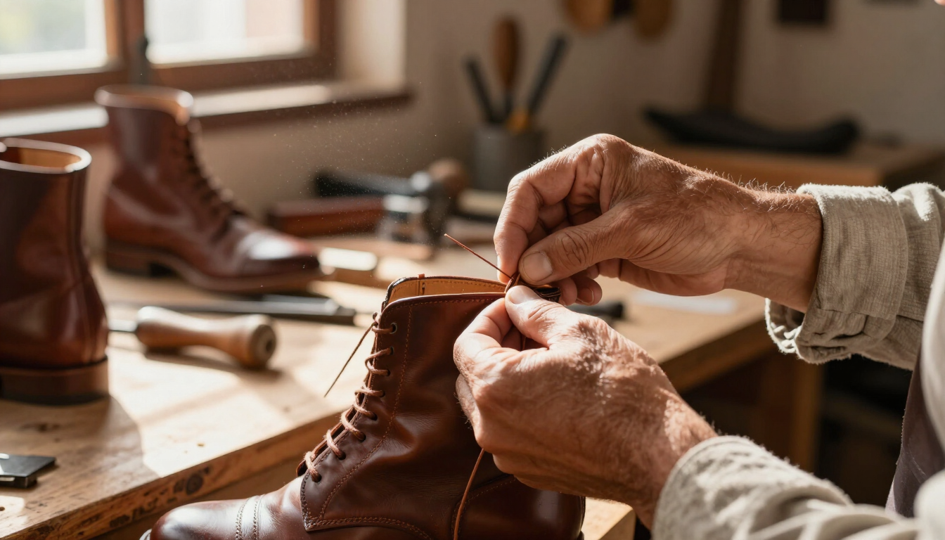 Artesano trabajando en botas de piel