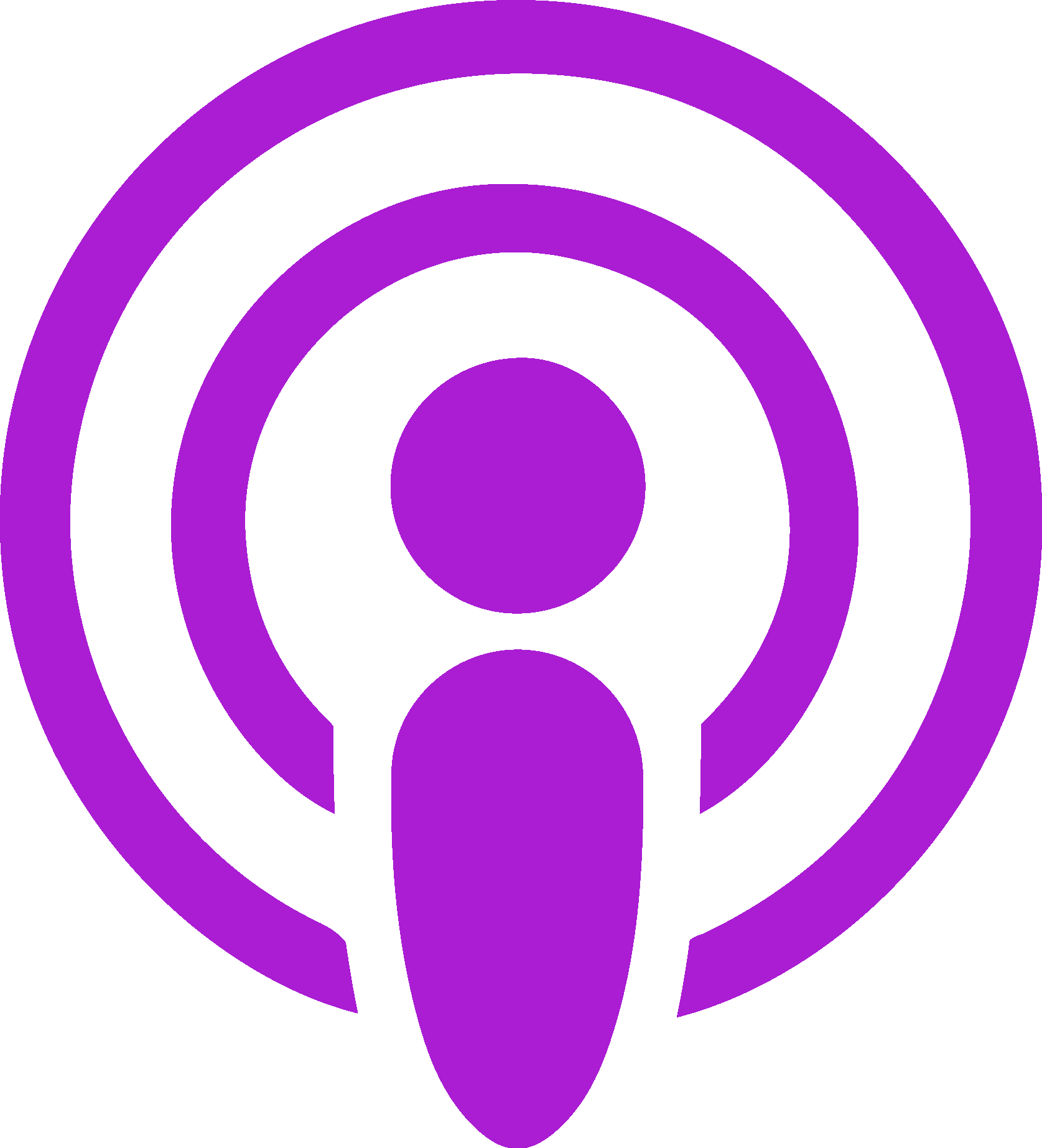 Purple podcast icon with concentric circles and a stylized person in the center