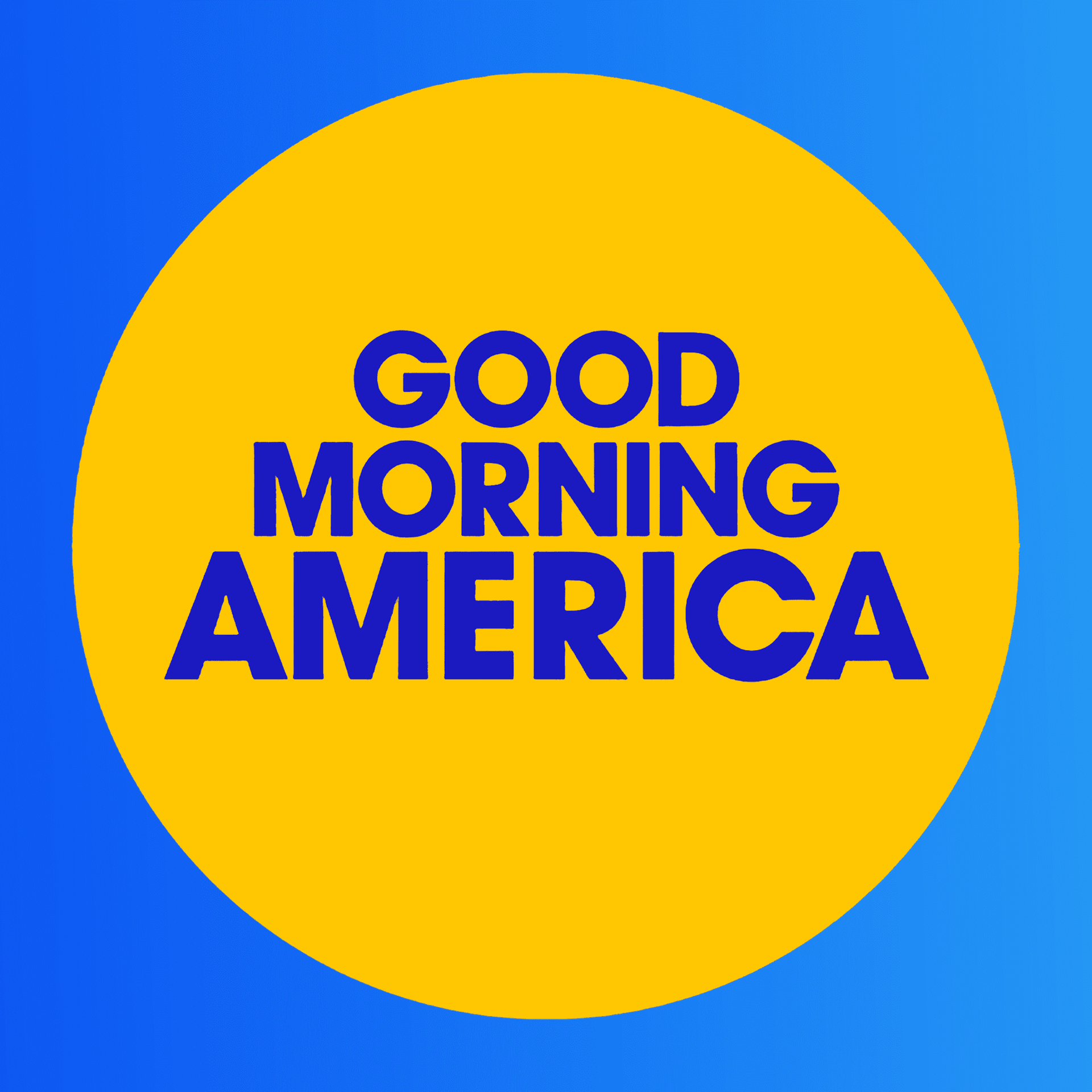 Good Morning America logo in blue text inside a yellow circle on a blue background