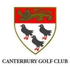 Shield logo for Canterbury Golf Club, featuring a lion, three black birds, and text.