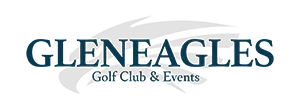 Logo for Gleneagles Golf Club & Events with text in dark blue and grey graphic.