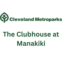 Cleveland Metroparks logo, text: The Clubhouse at Manakiki.