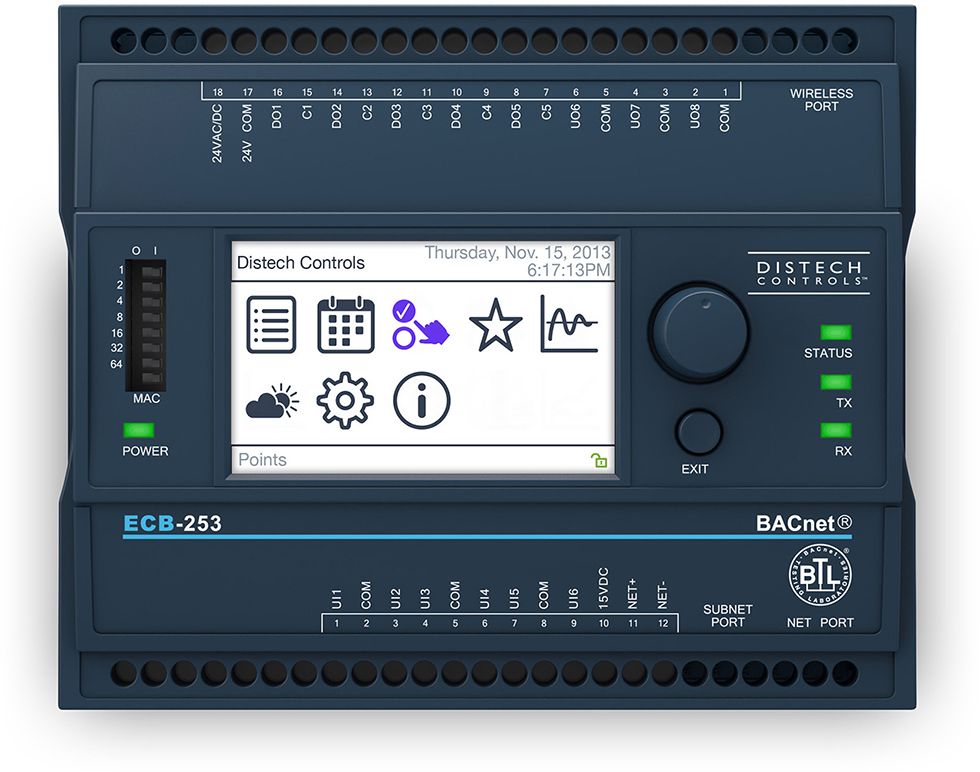 A black electronic device with a screen that says ecb-213