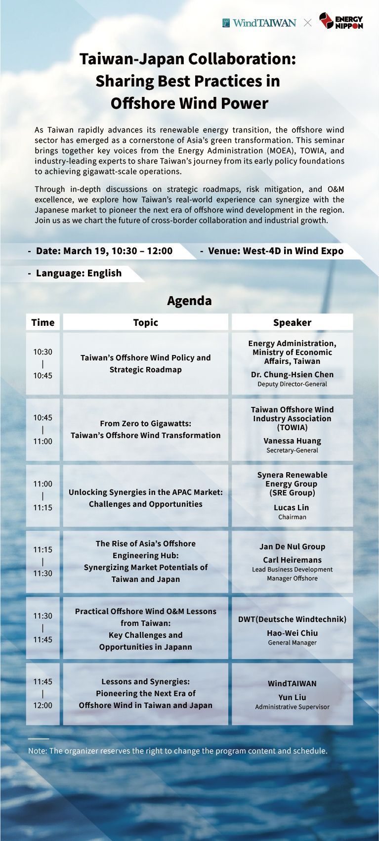 Taiwan-Japan Collaboration:
Sharing Best Practices in Offshore Wind Power