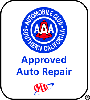 AAA Approved Auto Repair logo: Blue circle with text, red bell, and blue text