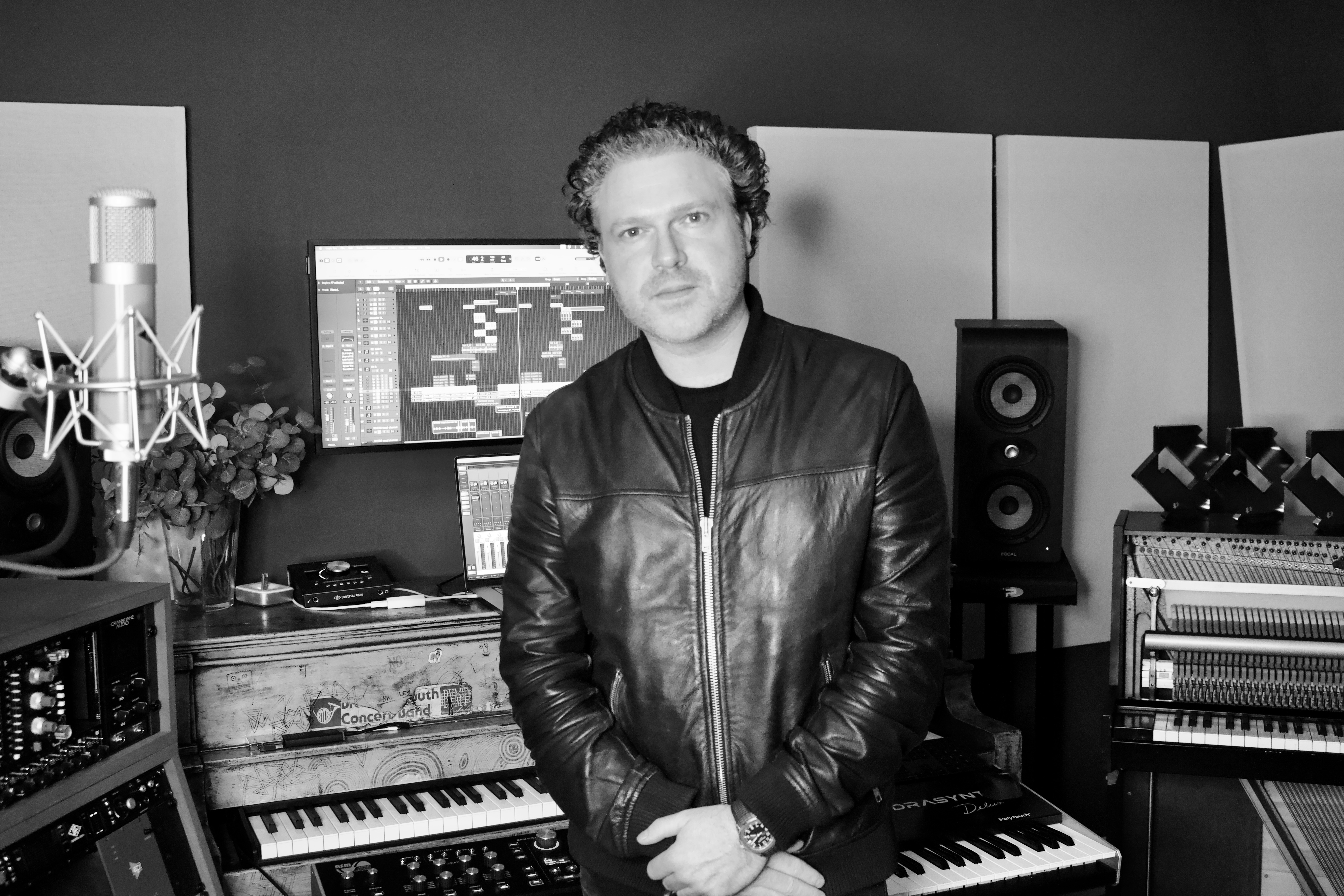 Jack McManus in the studio with recording equipment