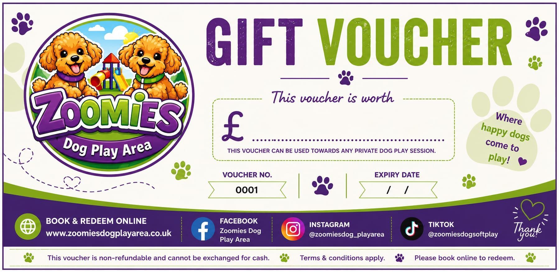 Example Zoomies Dog Play Area gift voucher