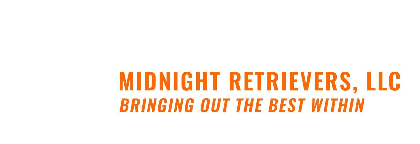 Midnight Retrievers Text logo for Midnight Retrievers, LLC in orange.
