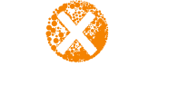 A white cross in an orange circle on a white background.