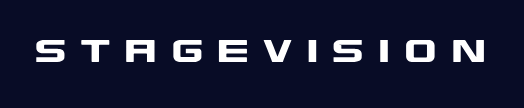 Un logo Stagevision sur fond bleu foncé