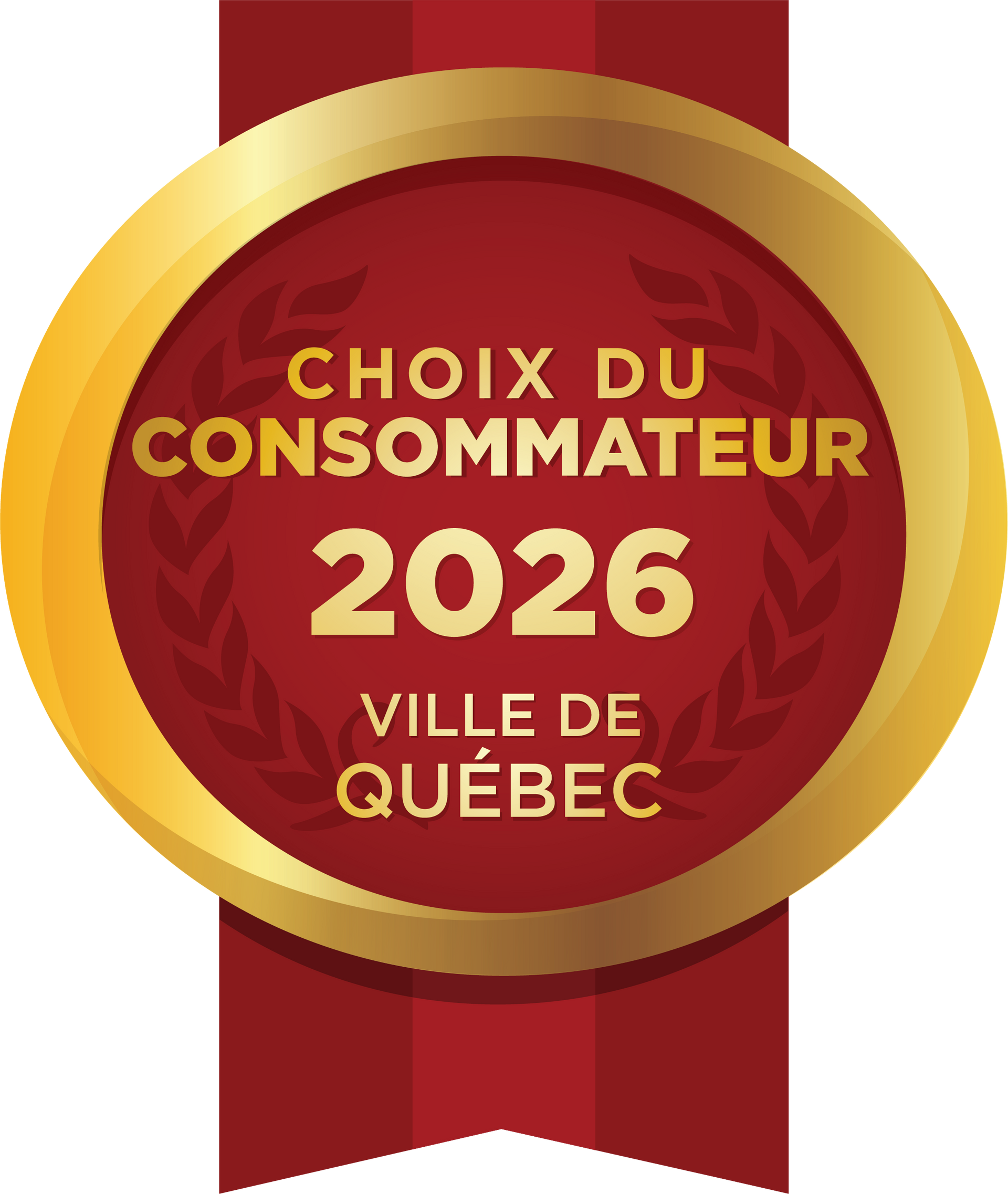 Badge rouge et or « Choix du consommateur 2026 » de la Ville de Québec