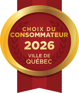 Badge rouge et or « Choix du consommateur 2026 » de la Ville de Québec