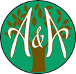 A&H logo with white lettering over a green tree in a brown circle with leaf pattern.