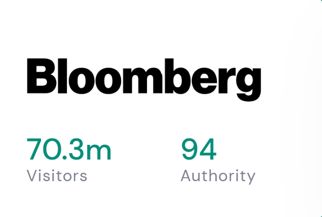 The logo for bloomberg shows the number of visitors and authority