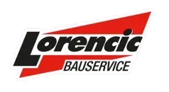 Lorencic BAUSERVICE-Logo in schwarzer und roter Schrift auf weißem Hintergrund