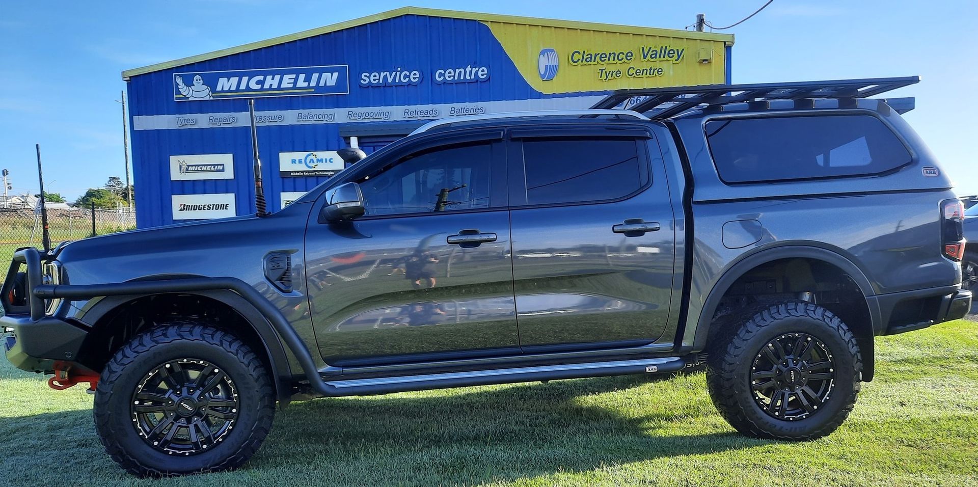 Black Truck Parked Outside A Shop— Clarence Valley Tyre Centre in South Grafton, NSW