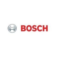 Logo BOSCH in rosso con emblema circolare argentato su sfondo bianco.