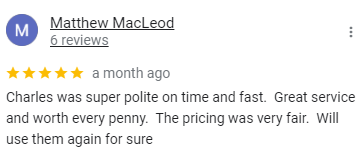 A review from matthew macleod shows that charles was super polite on time and fast.