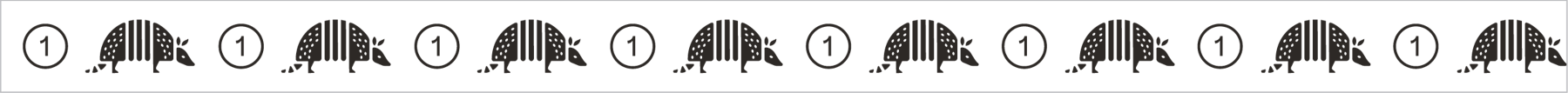 A repeating sequence of the number one inside a circle, followed by a small armadillo icon.