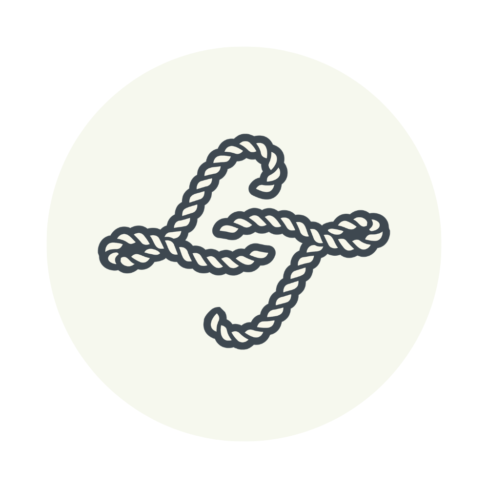 A dark blue logo featuring two segments of thick, twisted rope arranged to form an abstract 