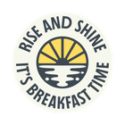 A circular logo featuring a yellow rising sun over water, surrounded by the text 