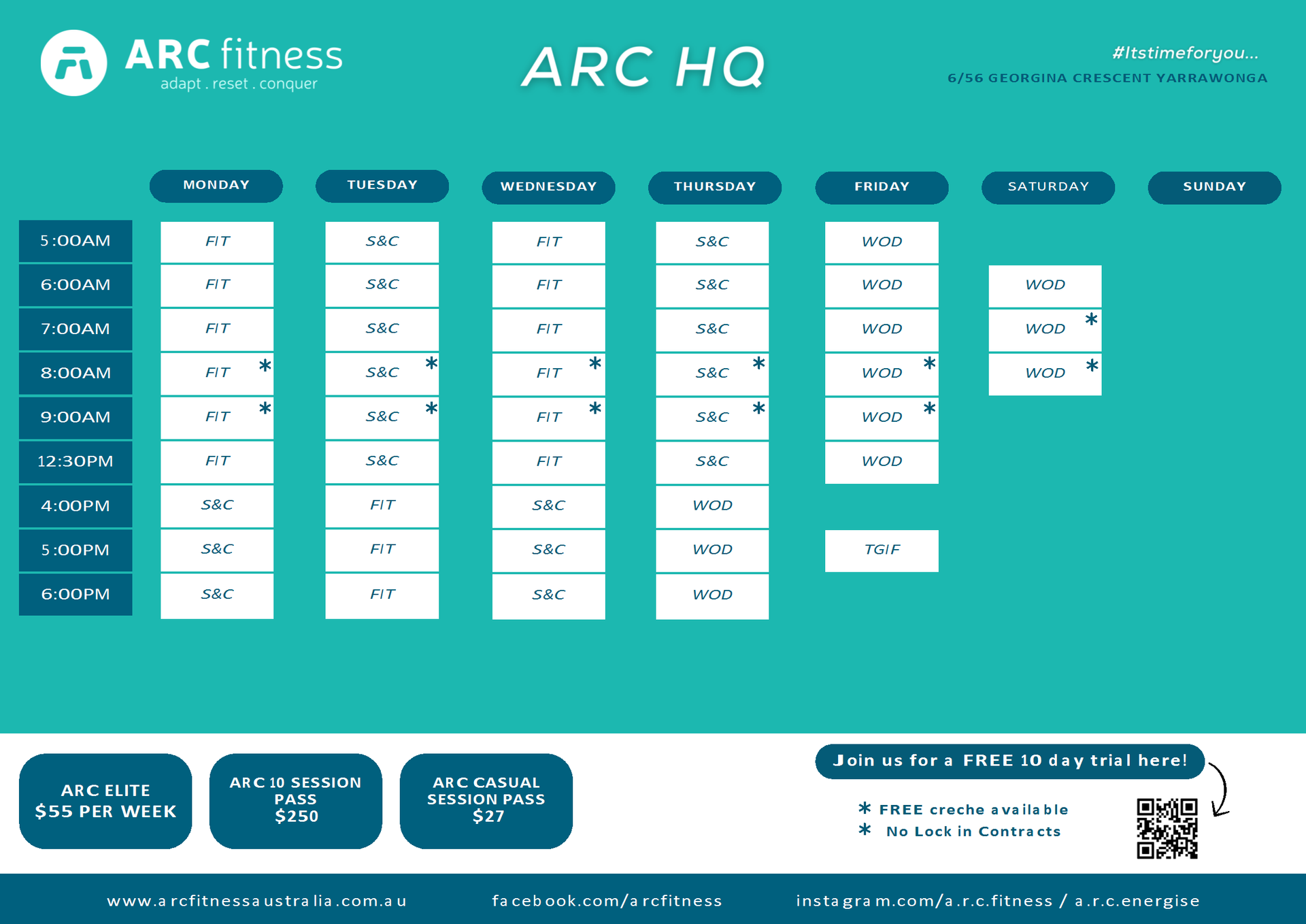 ARC Fitness Timetable