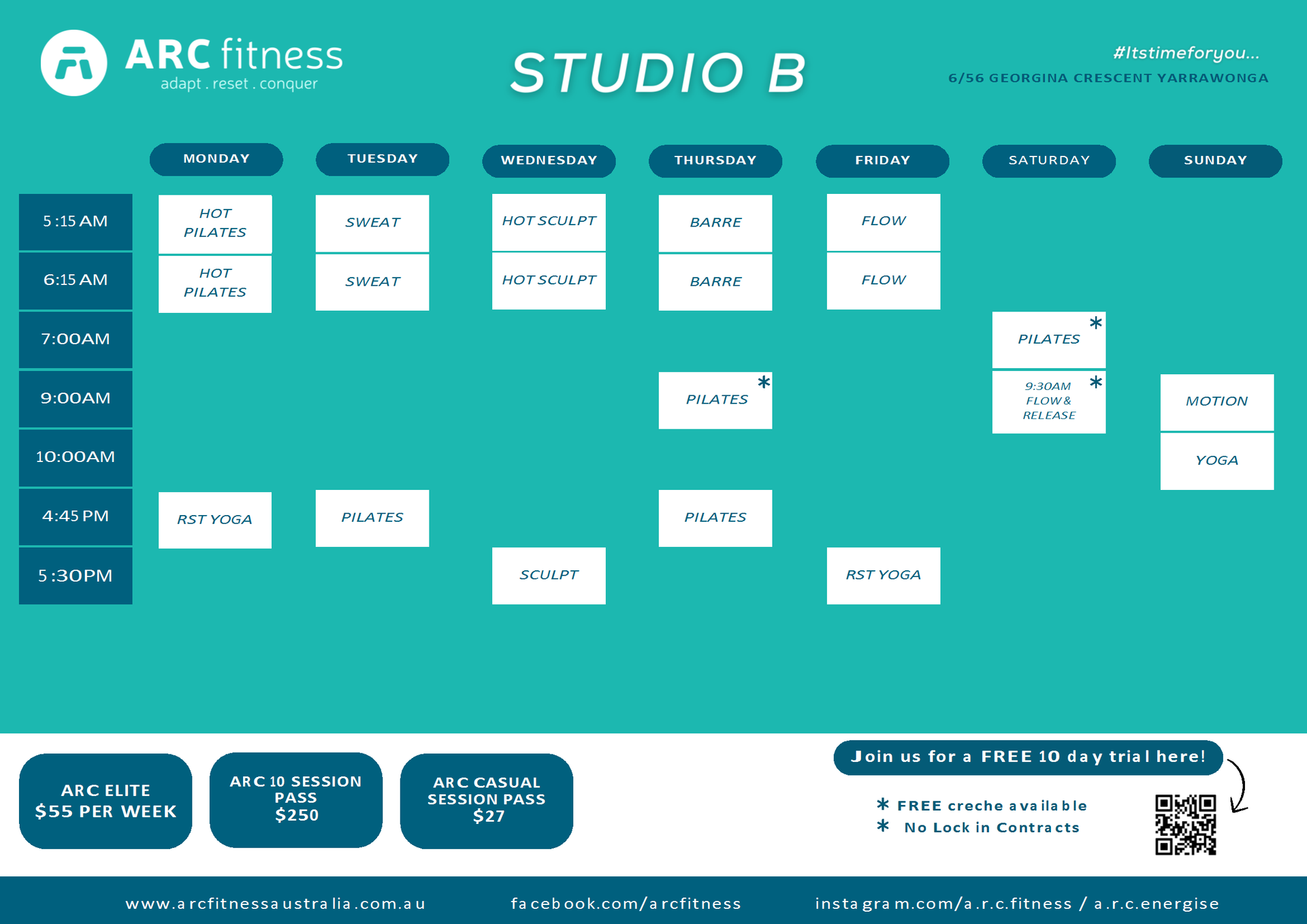 Studio B Timetable