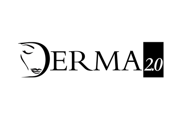 DERMA 2.0 logo with stylized face icon and black text on white background