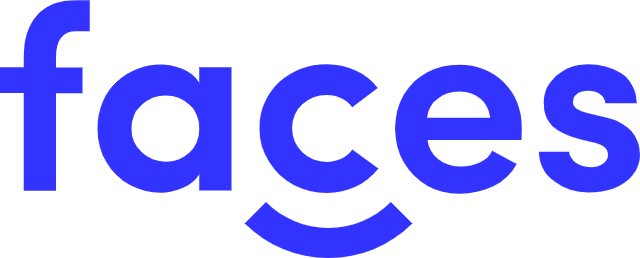 Blue “faces” logo on a white background