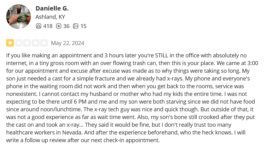 Nevada Orthopedic, complaint by Danielle G, posted on 05-22-2024.