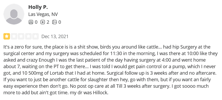 Nevada Orthopedic, complaint by Holly P, posted on 12-13-2021.