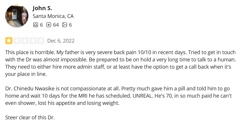Nevada Orthopedic, complaint by John S, posted on 12-06-2022.
