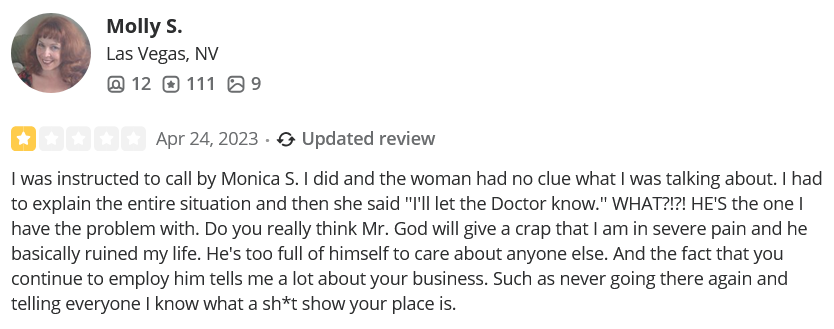 Nevada Orthopedic, complaint by Molly S, posted on 04-24-2023.