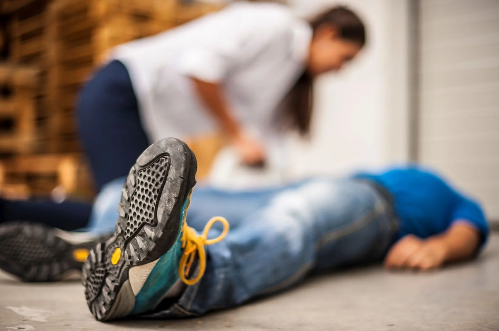 Sunrise Hospital. Patient-131, stock photo of a man collapsed on the floor