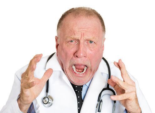 Nevada Orthopedic, Dr. Edward Ashman. Patient-214, stock photo of an angry doctor.