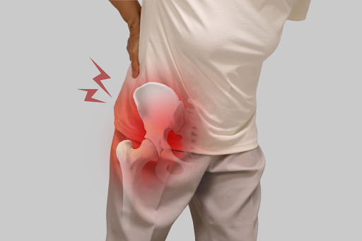 Sunrise Hospital. Stock photo of a man with hip pain. Sunrise Hospital. Stock photo of a man with hip pain.