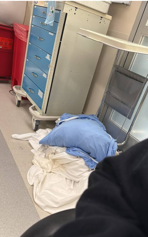 Sunrise Hospital in Las Vegas, dirty laundry on the floor in the emergency room