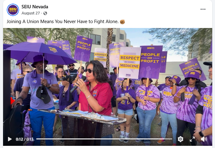 Sunrise Hospital employees picketing for a new contract on August 27, 2026.