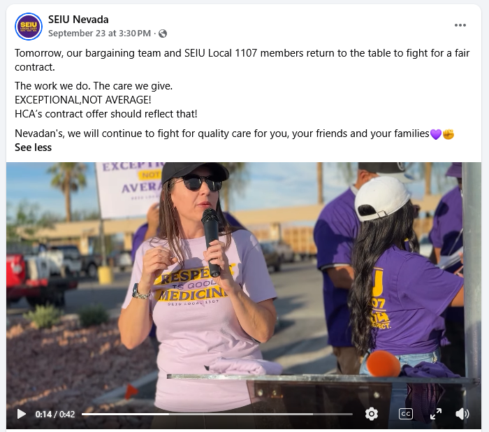 Sunrise Hospital employees picketing for a new contract, September 23, 2026.