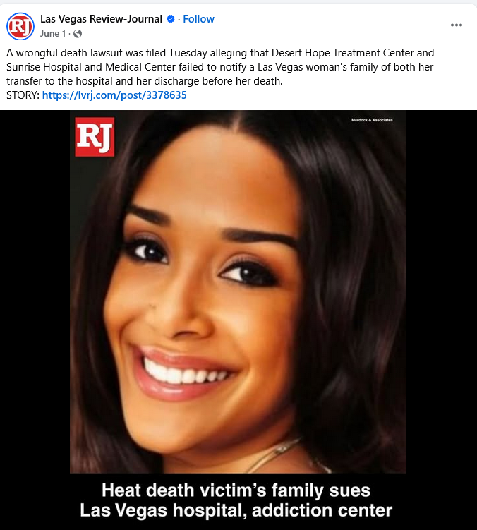 Young mother died after being released from Sunrise Hospital in unsafe condition
