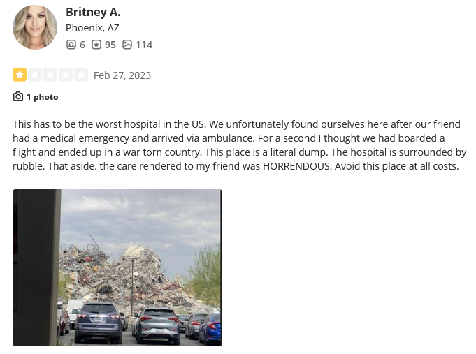 Sunrise Hospital, thought I was in a war torn country, horrendous medical care