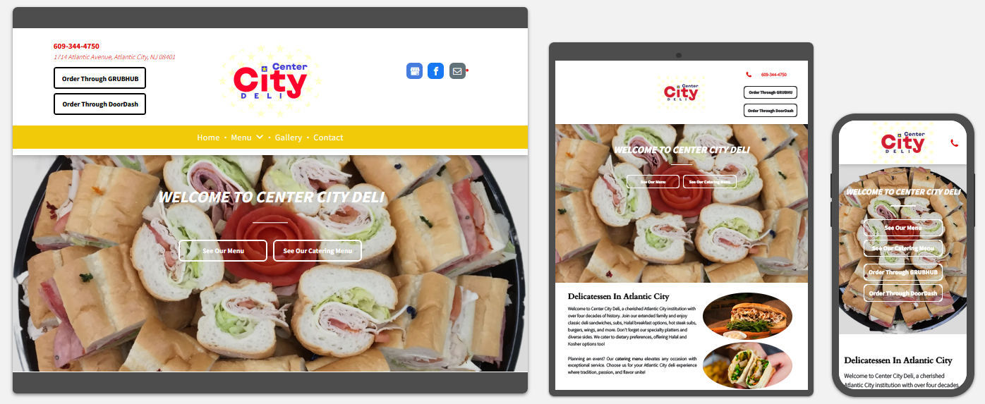 center city deli website displayed on a desktop, tablet and a cell phone view