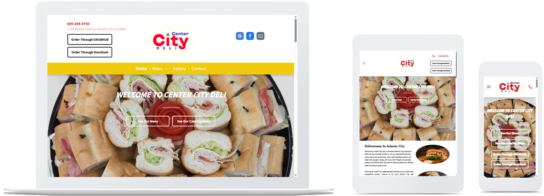 center city deli website displayed on a desktop, tablet and a cell phone view