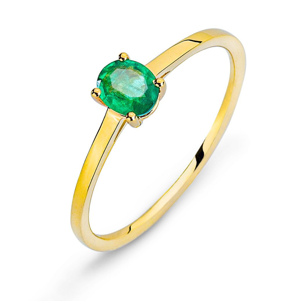 Bague en or ornée d'une pierre précieuse verte ronde solitaire