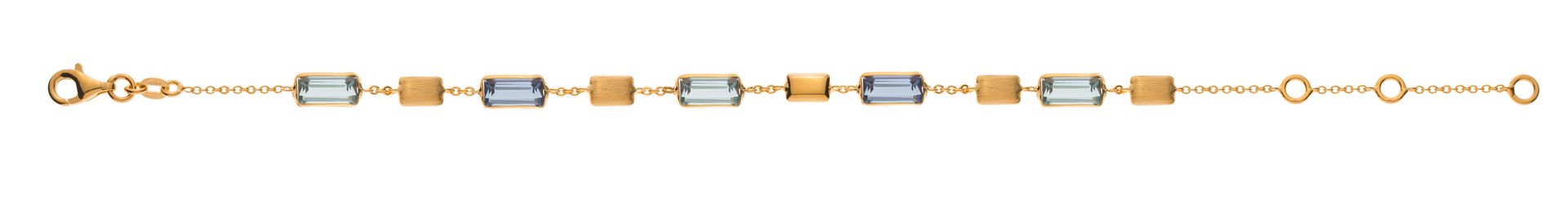 Bracelet en chaîne dorée avec des accents rectangulaires orange et argent et des maillons ronds