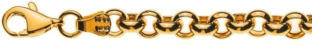 Bracelet en chaîne dorée avec fermoir mousqueton sur fond blanc