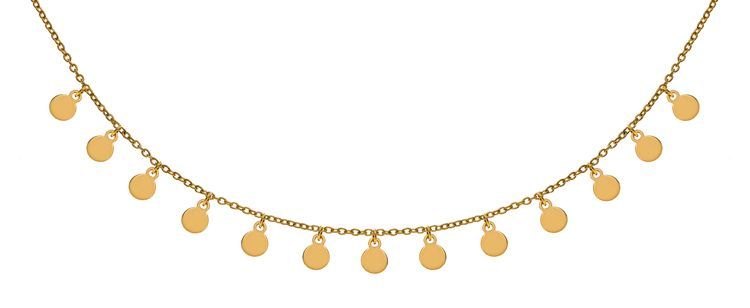 Collier en or avec de petits pendentifs en forme de pièces de monnaie sur une chaîne fine