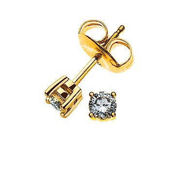 Boucle d'oreille puce en or avec pierre précieuse transparente et pierre assortie sur fond blanc