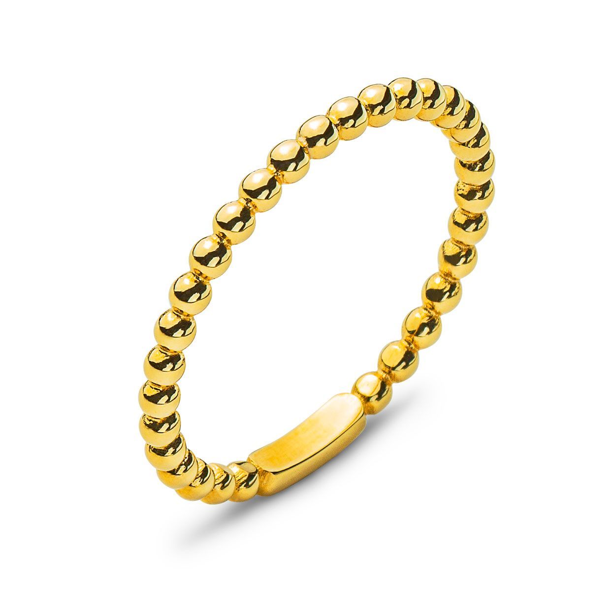 Bague en perles dorées avec un fermoir poli sur fond blanc